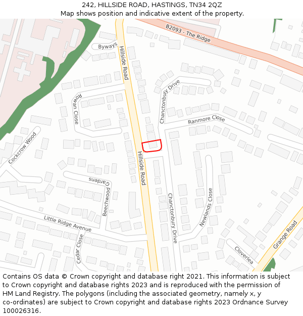 242, HILLSIDE ROAD, HASTINGS, TN34 2QZ: Location map and indicative extent of plot