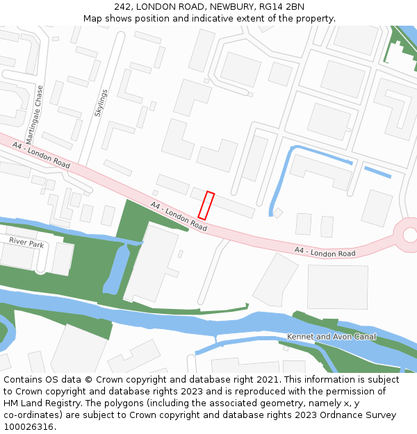 242, LONDON ROAD, NEWBURY, RG14 2BN: Location map and indicative extent of plot