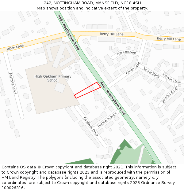 242, NOTTINGHAM ROAD, MANSFIELD, NG18 4SH: Location map and indicative extent of plot