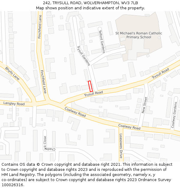 242, TRYSULL ROAD, WOLVERHAMPTON, WV3 7LB: Location map and indicative extent of plot