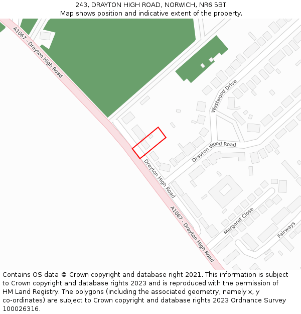 243, DRAYTON HIGH ROAD, NORWICH, NR6 5BT: Location map and indicative extent of plot