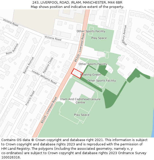243, LIVERPOOL ROAD, IRLAM, MANCHESTER, M44 6BR: Location map and indicative extent of plot
