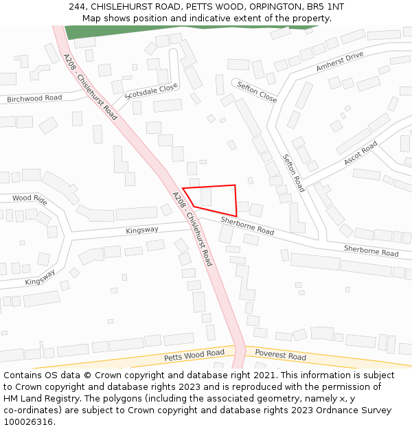 244, CHISLEHURST ROAD, PETTS WOOD, ORPINGTON, BR5 1NT: Location map and indicative extent of plot