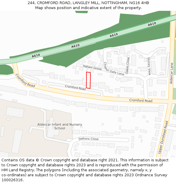 244, CROMFORD ROAD, LANGLEY MILL, NOTTINGHAM, NG16 4HB: Location map and indicative extent of plot