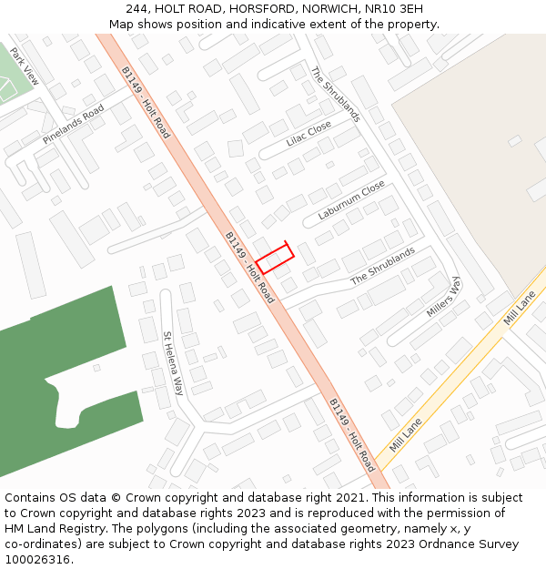 244, HOLT ROAD, HORSFORD, NORWICH, NR10 3EH: Location map and indicative extent of plot