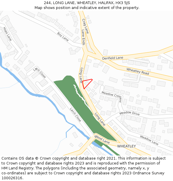 244, LONG LANE, WHEATLEY, HALIFAX, HX3 5JS: Location map and indicative extent of plot