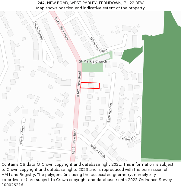 244, NEW ROAD, WEST PARLEY, FERNDOWN, BH22 8EW: Location map and indicative extent of plot