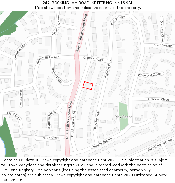 244, ROCKINGHAM ROAD, KETTERING, NN16 9AL: Location map and indicative extent of plot