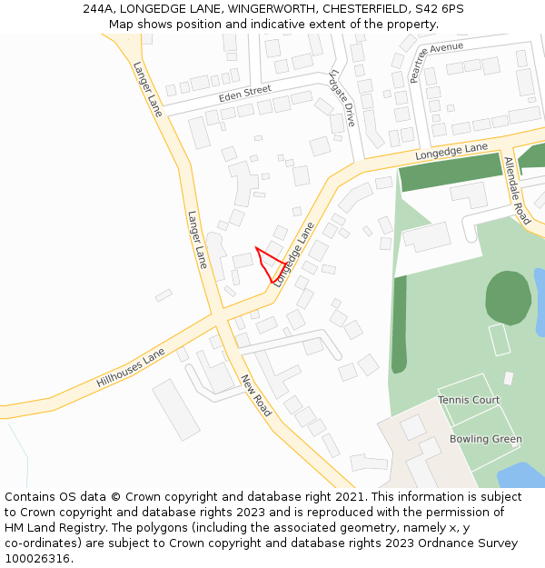 244A, LONGEDGE LANE, WINGERWORTH, CHESTERFIELD, S42 6PS: Location map and indicative extent of plot