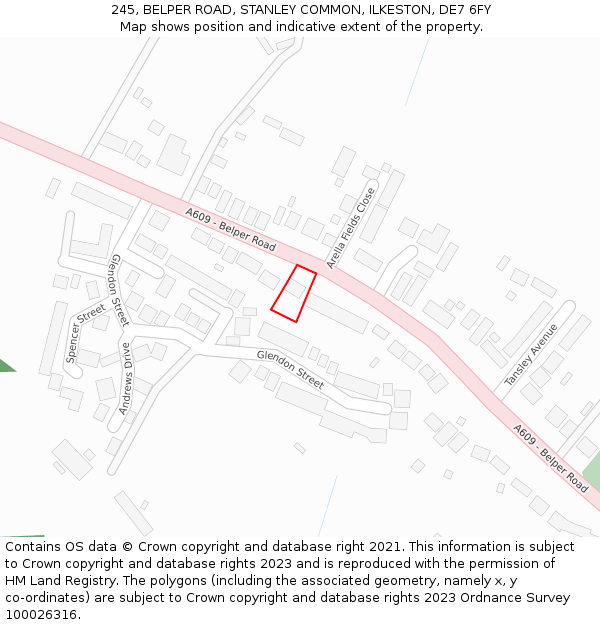 245, BELPER ROAD, STANLEY COMMON, ILKESTON, DE7 6FY: Location map and indicative extent of plot