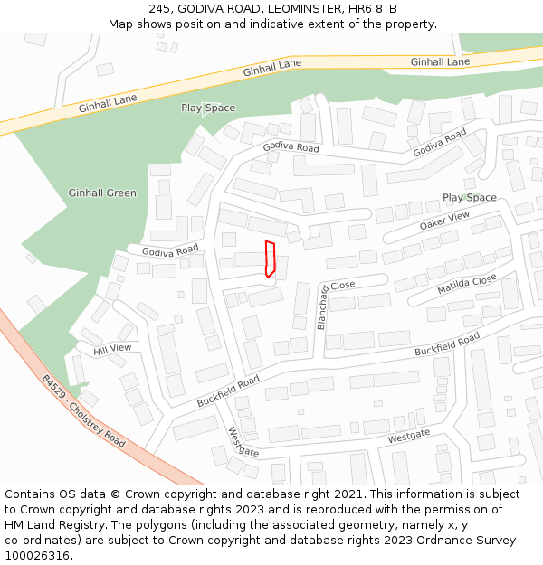 245, GODIVA ROAD, LEOMINSTER, HR6 8TB: Location map and indicative extent of plot