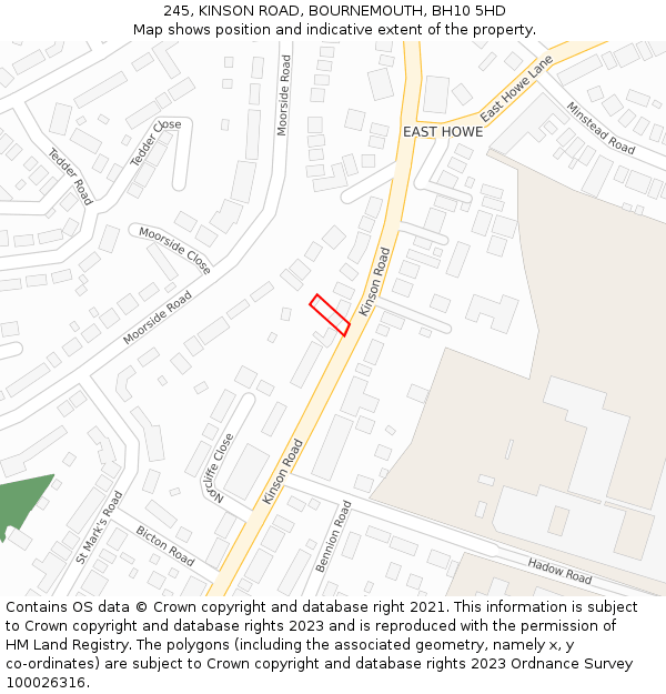 245, KINSON ROAD, BOURNEMOUTH, BH10 5HD: Location map and indicative extent of plot