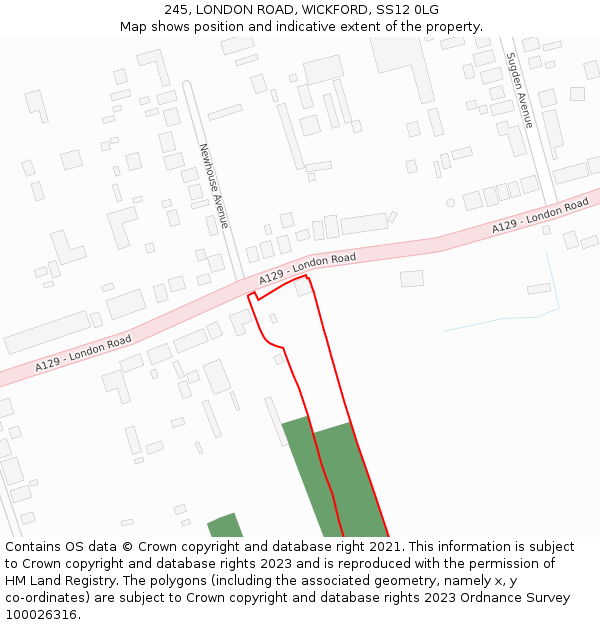 245, LONDON ROAD, WICKFORD, SS12 0LG: Location map and indicative extent of plot