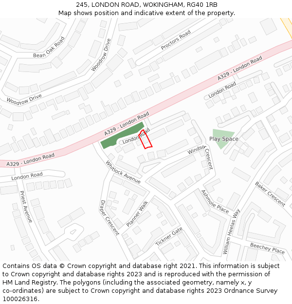 245, LONDON ROAD, WOKINGHAM, RG40 1RB: Location map and indicative extent of plot