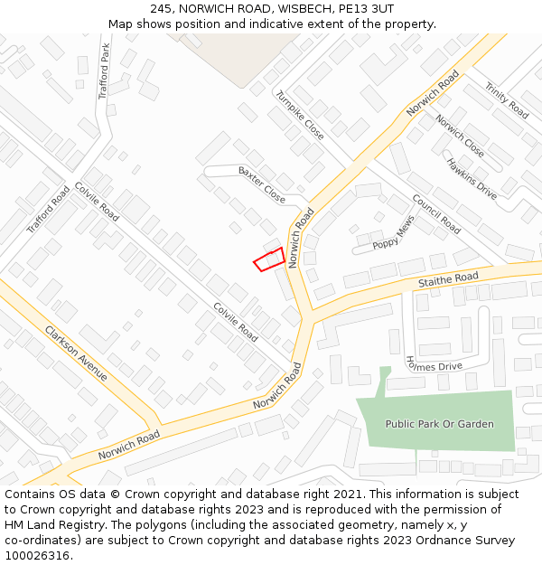 245, NORWICH ROAD, WISBECH, PE13 3UT: Location map and indicative extent of plot