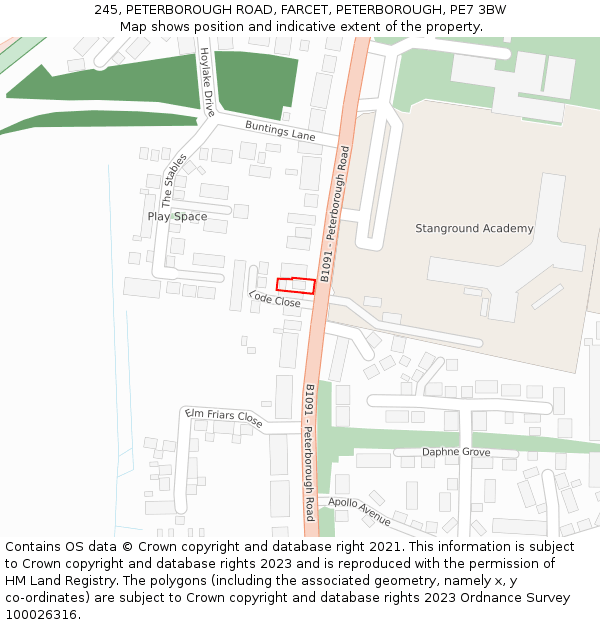 245, PETERBOROUGH ROAD, FARCET, PETERBOROUGH, PE7 3BW: Location map and indicative extent of plot