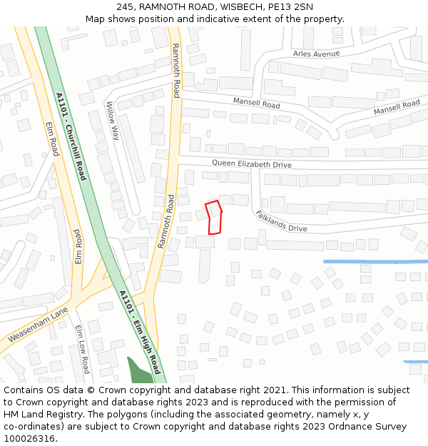 245, RAMNOTH ROAD, WISBECH, PE13 2SN: Location map and indicative extent of plot