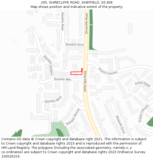 245, SHIRECLIFFE ROAD, SHEFFIELD, S5 8XE: Location map and indicative extent of plot