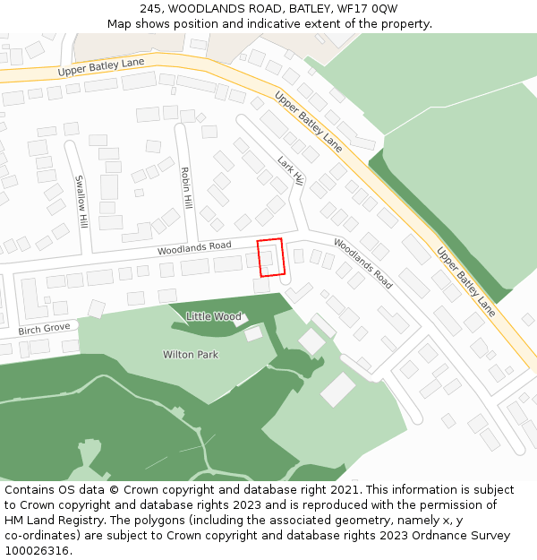 245, WOODLANDS ROAD, BATLEY, WF17 0QW: Location map and indicative extent of plot