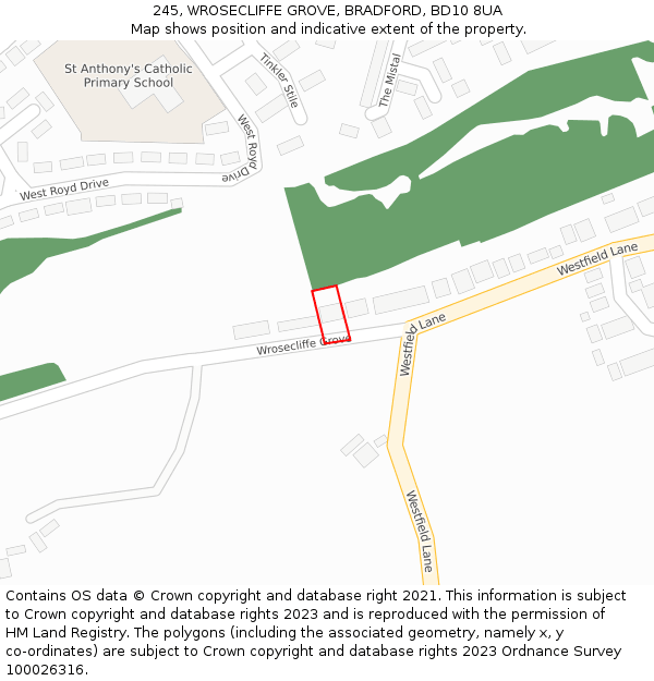 245, WROSECLIFFE GROVE, BRADFORD, BD10 8UA: Location map and indicative extent of plot