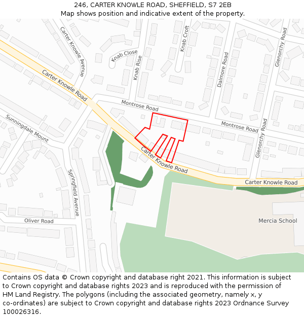246, CARTER KNOWLE ROAD, SHEFFIELD, S7 2EB: Location map and indicative extent of plot