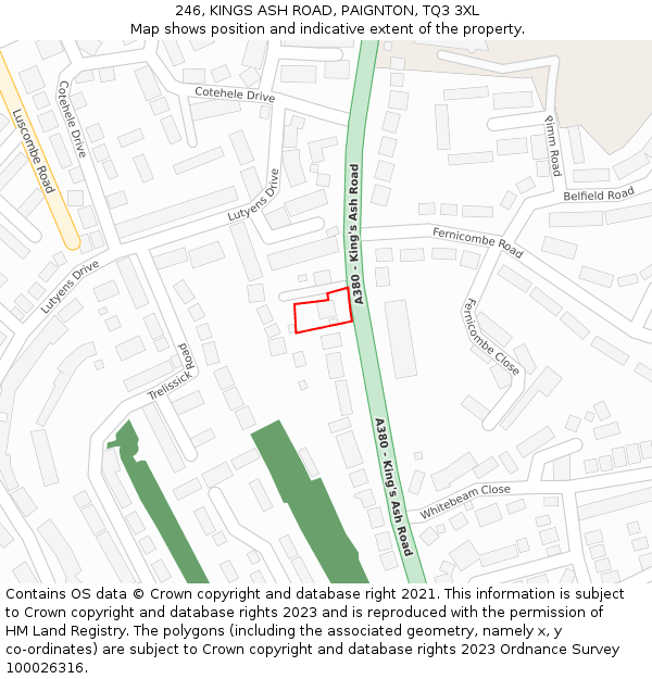 246, KINGS ASH ROAD, PAIGNTON, TQ3 3XL: Location map and indicative extent of plot