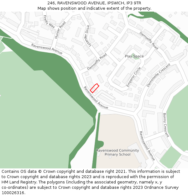 246, RAVENSWOOD AVENUE, IPSWICH, IP3 9TR: Location map and indicative extent of plot