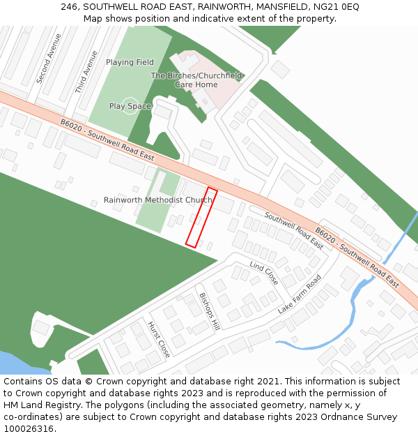 246, SOUTHWELL ROAD EAST, RAINWORTH, MANSFIELD, NG21 0EQ: Location map and indicative extent of plot