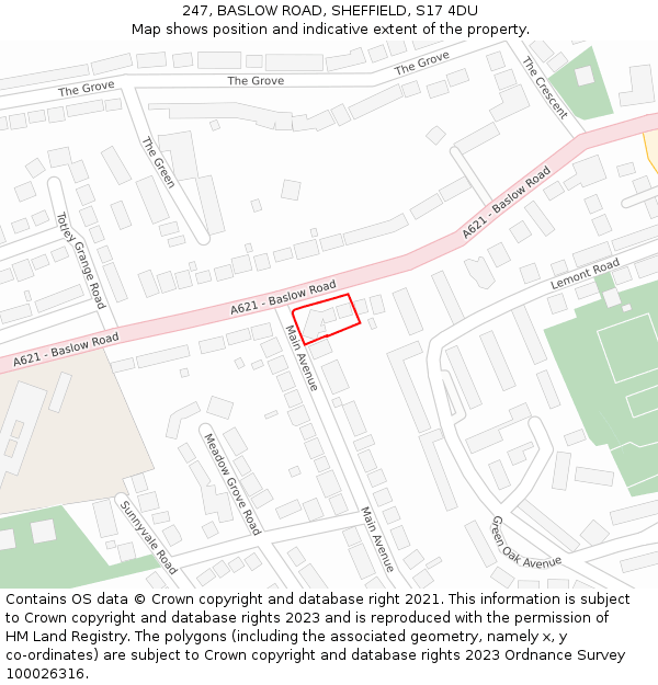 247, BASLOW ROAD, SHEFFIELD, S17 4DU: Location map and indicative extent of plot