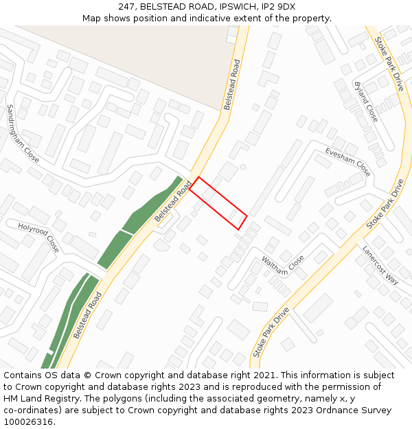 247, BELSTEAD ROAD, IPSWICH, IP2 9DX: Location map and indicative extent of plot