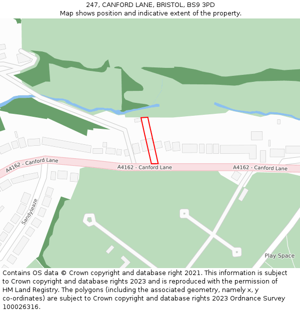 247, CANFORD LANE, BRISTOL, BS9 3PD: Location map and indicative extent of plot