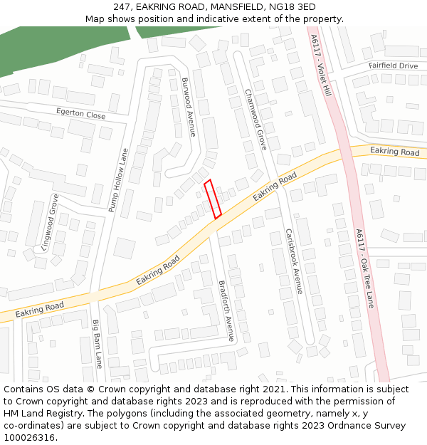 247, EAKRING ROAD, MANSFIELD, NG18 3ED: Location map and indicative extent of plot