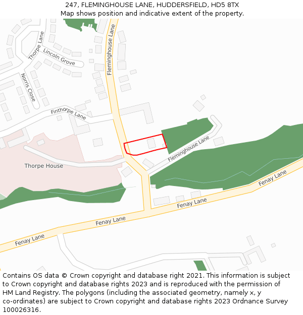 247, FLEMINGHOUSE LANE, HUDDERSFIELD, HD5 8TX: Location map and indicative extent of plot