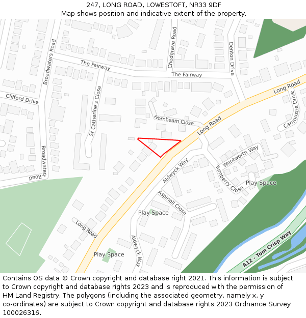 247, LONG ROAD, LOWESTOFT, NR33 9DF: Location map and indicative extent of plot