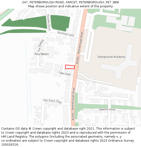247, PETERBOROUGH ROAD, FARCET, PETERBOROUGH, PE7 3BW: Location map and indicative extent of plot
