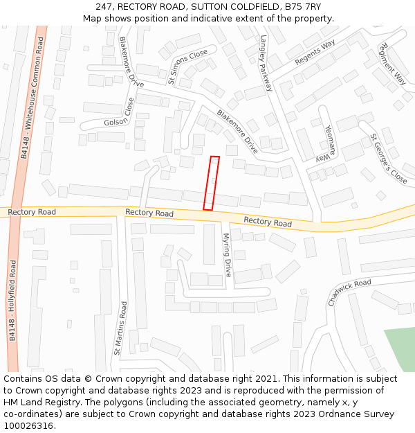 247, RECTORY ROAD, SUTTON COLDFIELD, B75 7RY: Location map and indicative extent of plot