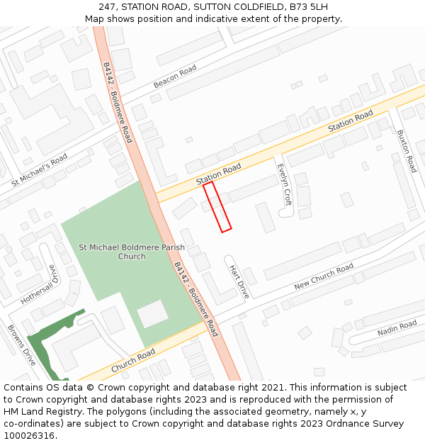 247, STATION ROAD, SUTTON COLDFIELD, B73 5LH: Location map and indicative extent of plot