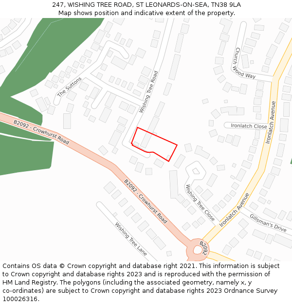 247, WISHING TREE ROAD, ST LEONARDS-ON-SEA, TN38 9LA: Location map and indicative extent of plot