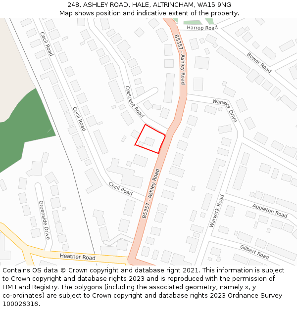 248, ASHLEY ROAD, HALE, ALTRINCHAM, WA15 9NG: Location map and indicative extent of plot