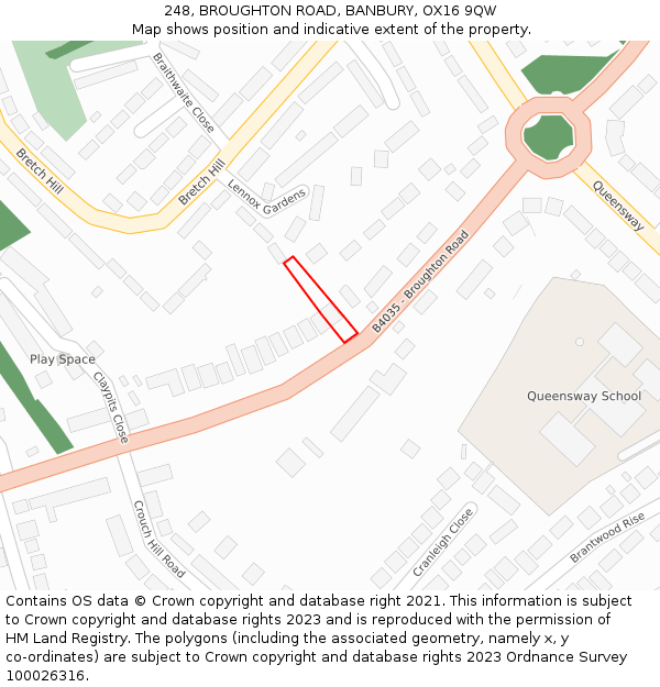 248, BROUGHTON ROAD, BANBURY, OX16 9QW: Location map and indicative extent of plot