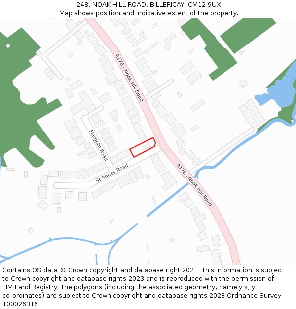 248, NOAK HILL ROAD, BILLERICAY, CM12 9UX: Location map and indicative extent of plot