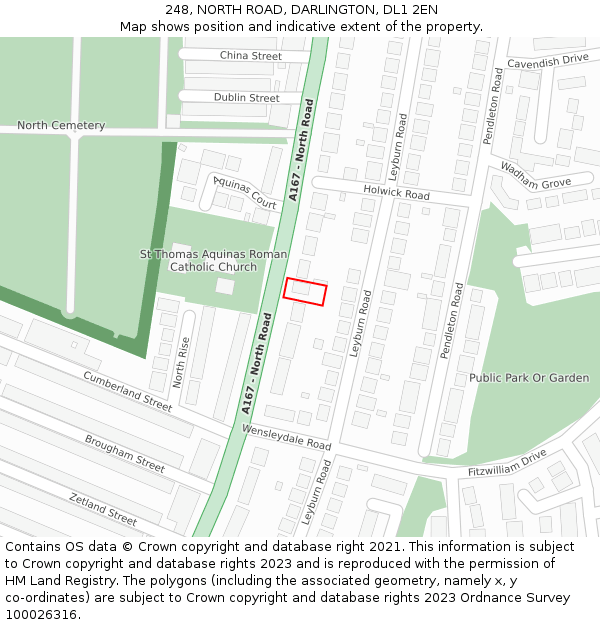 248, NORTH ROAD, DARLINGTON, DL1 2EN: Location map and indicative extent of plot