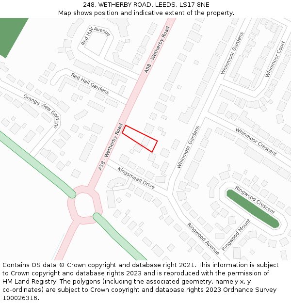 248, WETHERBY ROAD, LEEDS, LS17 8NE: Location map and indicative extent of plot