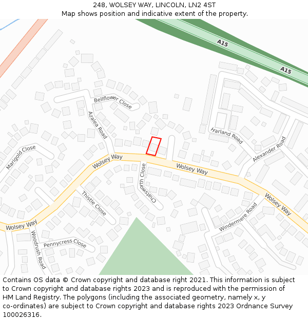 248, WOLSEY WAY, LINCOLN, LN2 4ST: Location map and indicative extent of plot