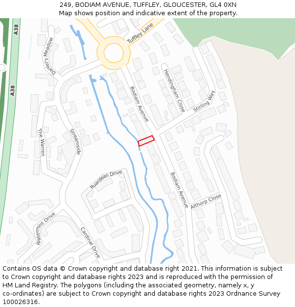 249, BODIAM AVENUE, TUFFLEY, GLOUCESTER, GL4 0XN: Location map and indicative extent of plot