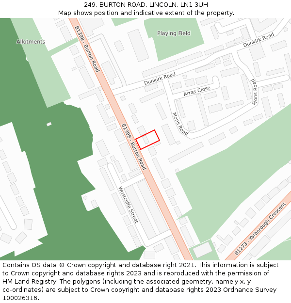249, BURTON ROAD, LINCOLN, LN1 3UH: Location map and indicative extent of plot