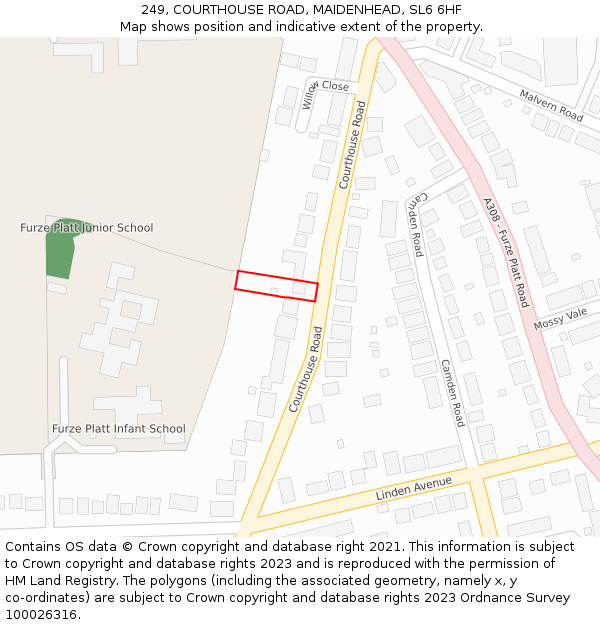 249, COURTHOUSE ROAD, MAIDENHEAD, SL6 6HF: Location map and indicative extent of plot