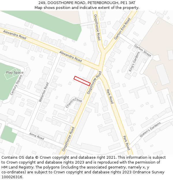 249, DOGSTHORPE ROAD, PETERBOROUGH, PE1 3AT: Location map and indicative extent of plot