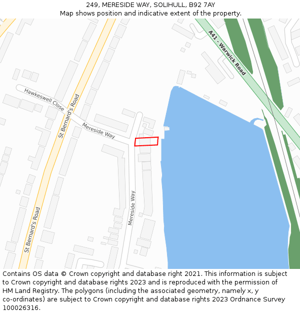 249, MERESIDE WAY, SOLIHULL, B92 7AY: Location map and indicative extent of plot