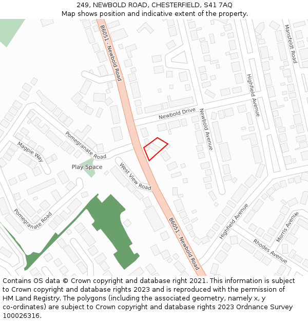 249, NEWBOLD ROAD, CHESTERFIELD, S41 7AQ: Location map and indicative extent of plot